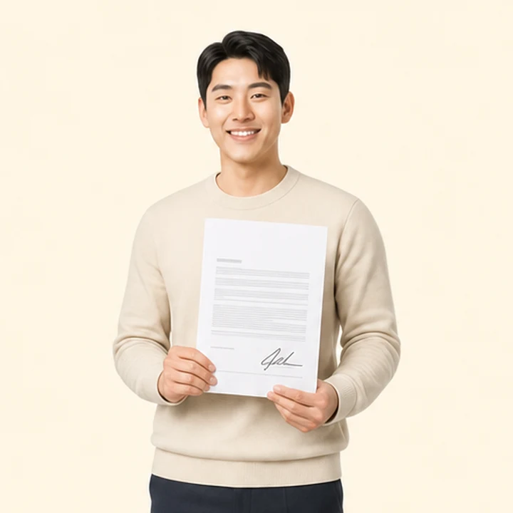 중형 SUV 장기렌트 서면 견적서를 들고 있는 고객